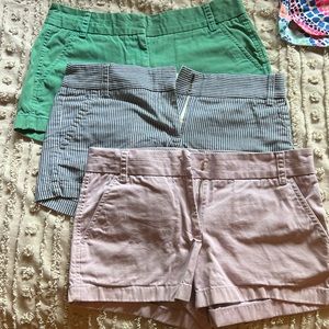 J. crew Chino 4 inch shorts (bundle of 3) purple, light green, and striped blue